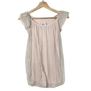 Luisa Ricci‎ Light Pink Smocked Bottom Silk Polka Dot Short Sleeve Blouse S